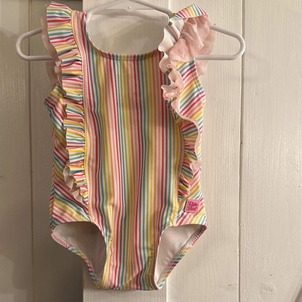 Ruffle Butts Pink and Yellow One Piece Swimsuit with Ruffles